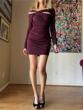 NICHOLAS Off-Shoulder Mini Dress in Plum